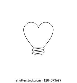 Vector illustration icon concept of heart shaped light bulb. Black outlines.