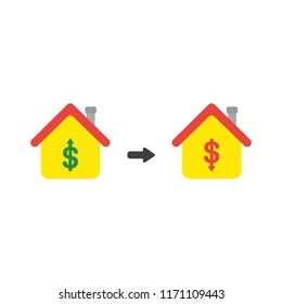 Vector illustration icon concept of house with dollar money symbols and arrows moving up and down.