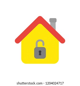 Vector illustration icon concept of house with opened padlock.