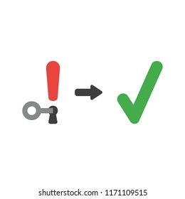 Vector illustration icon concept of key unlock exclamation mark keyhole and check mark.