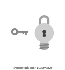 Vector illustration icon concept of key with grey light bulb padlock.