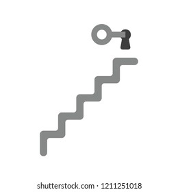 Vector illustration icon concept of key into keyhole at top of stairs.