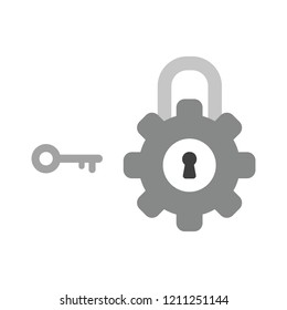 Vector illustration icon concept of key with closed gear padlock.