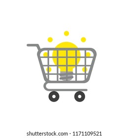 Vector illustration icon concept of light bulb inside shopping cart.