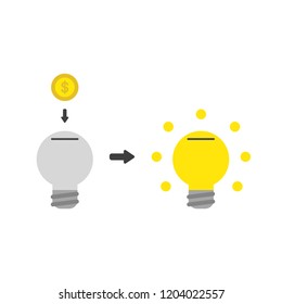 Vector illustration icon concept of light bulb moneybox hole with dollar coin and glowing.
