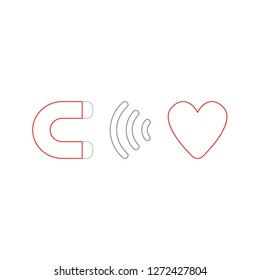 Vector illustration icon concept of magnet attracting heart. Color outlines. 