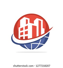 Vector illustration icon with the concept of managing a global property business