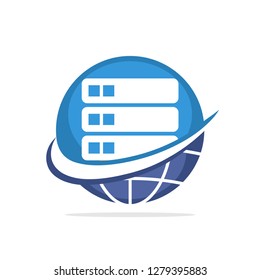 Vector illustration icon with the concept of managing a global server hosting service