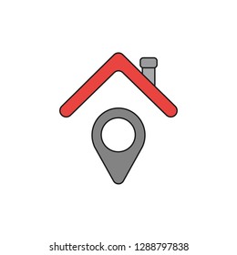 Vector illustration icon concept of map pointer under house roof. Colored and black outlines.