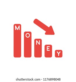 Vector illustration icon concept of money bar graph moving down.