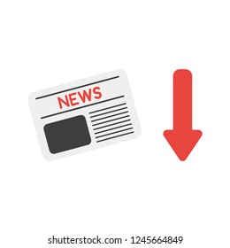 Vector illustration icon concept of newspaper with arrow moving down.