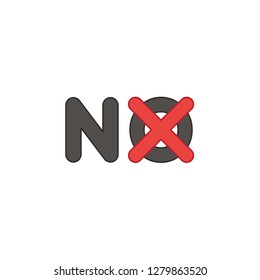 Vector illustration icon concept of no word with x mark. Colored and color outlines.