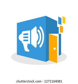 Vector illustration icon with the concept of online media space to find a way out, opportunities for promotion