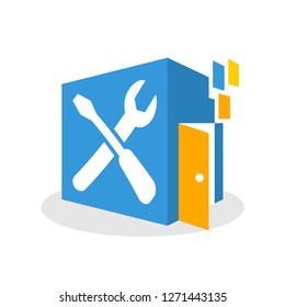 Vector illustration icon with the concept of online media space to find a way out, a solution to the problem fixes