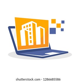 Vector illustration icon with the concept of an online business of construction services