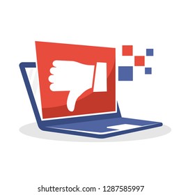 Vector illustration icon with the concept of online review for laptops with bad recommendations