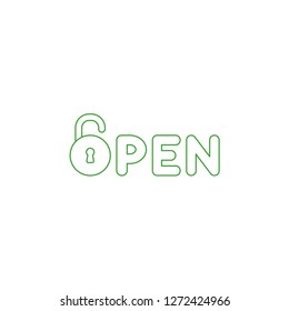 Vector illustration icon concept of open word with opened padlock. Color outlines. 