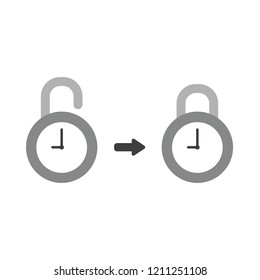Vector illustration icon concept of opened and closed clock padlocks.