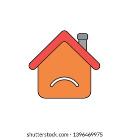 Vector illustration icon concept of orange house with sulking mouth. Black outlines and colored.