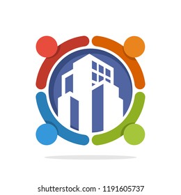 Vector illustration icon with the concept of partnership business for construction development