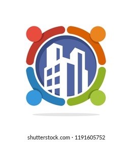 Vector illustration icon with the concept of partnership business for construction development