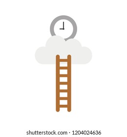 Vector illustration icon concept of reach clock on cloud with wooden ladder.