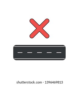 Vector illustration icon concept of road with x mark symbol. Black outlines and colored.
