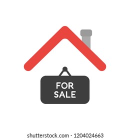 Vector illustration icon concept of for sale hanging sign under house roof.