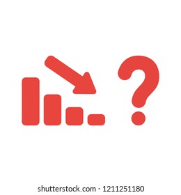 Vector illustration icon concept of sales bar graph moving down with question mark.