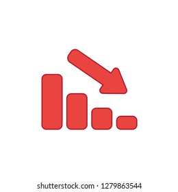 Vector illustration icon concept of sales bar graph moving down. Colored and color outlines.