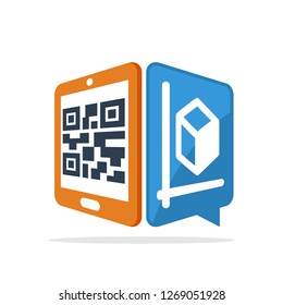 Vector illustration icon with the concept of scanning QR code with a smartphone to access blueprint design information