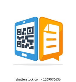 Vector illustration icon with the concept of scanning QR code with a smartphone to access document file information