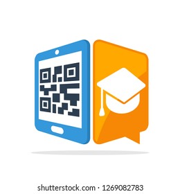 Vector illustration icon with the concept of scanning QR code with a smartphone to access information about education