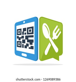 Vector illustration icon with the concept of scanning QR code with a smartphone to access culinary information