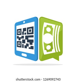 Vector illustration icon with the concept of scanning QR code with a smartphone to access financial transactions