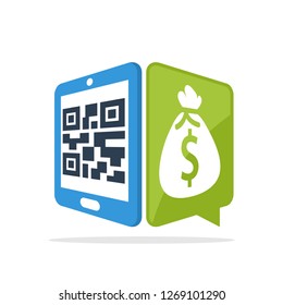 Vector illustration icon with the concept of scanning QR code with a smartphone to access financial transactions