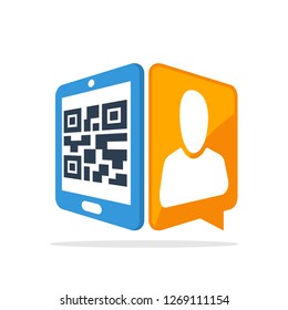 Vector illustration icon with the concept of scanning QR code with a smartphone to access member verification