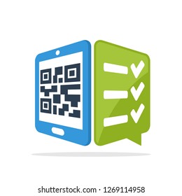 Vector illustration icon with the concept of scanning QR code with a smartphone to access survey services