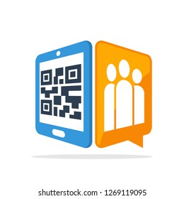Vector illustration icon with the concept of scanning QR code with a smartphone to access community information