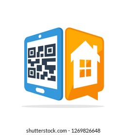 Vector illustration icon with the concept of scanning QR codes with smartphones to access home data information