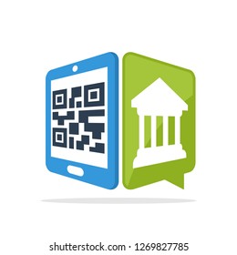 Vector illustration icon with the concept of scanning QR codes with smartphone to access banking information