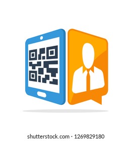 Vector illustration icon with the concept of scanning QR codes with smartphones to access employee data information