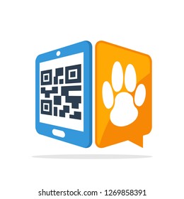 Vector illustration icon with the concept of scanning QR codes with smartphones to access animal data information