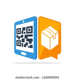 Vector illustration icon with the concept of scanning QR codes with smartphones to access package item data information