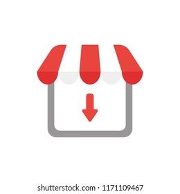 Vector illustration icon concept of shop store with arrow moving down.