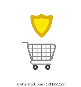 Vector illustration icon concept of shopping cart with guard shield.