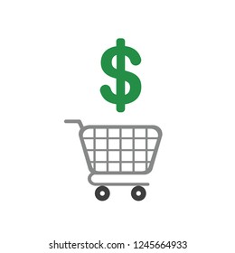 Vector illustration icon concept of shopping cart with dollar symbol.