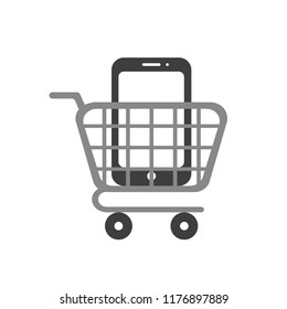 Vector illustration icon concept of smartphone inside shopping cart.
