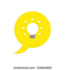 Vector illustration icon concept of speech bubble with glowing light bulb.