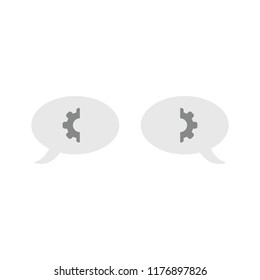 Vector illustration icon concept of two speech bubbles with gear parts.